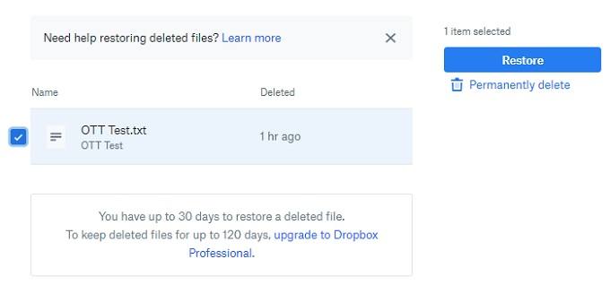 Restoring Dropbox Files image 2