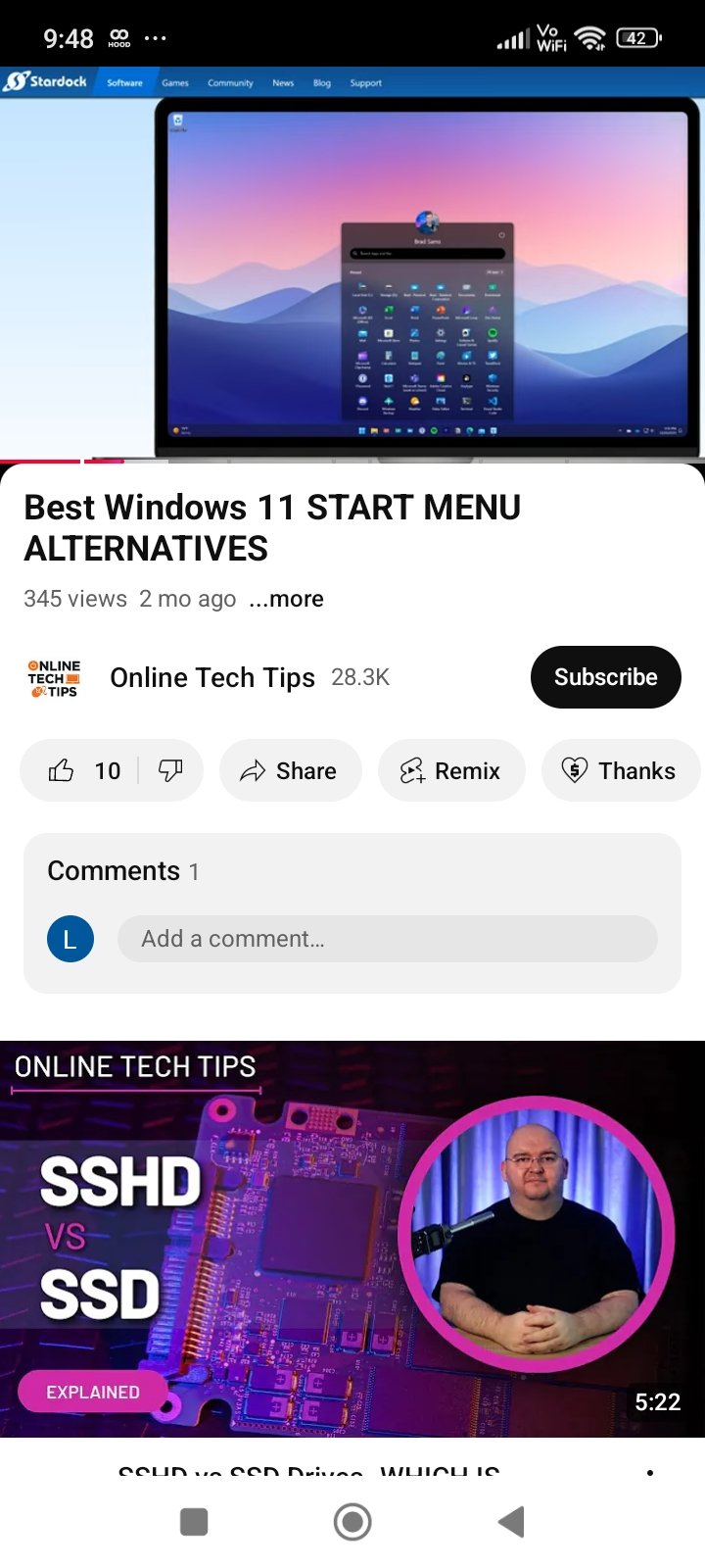 YouTube app on Android